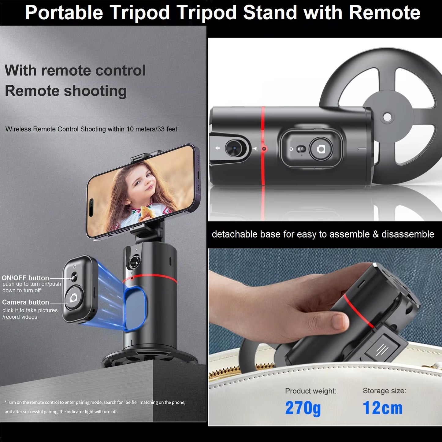 Auto Face Tracking Tripod 360° Rotation, Smart Auto Tracking Phone Holder Motion Sensor Tripod Stand Content Creator Essentials