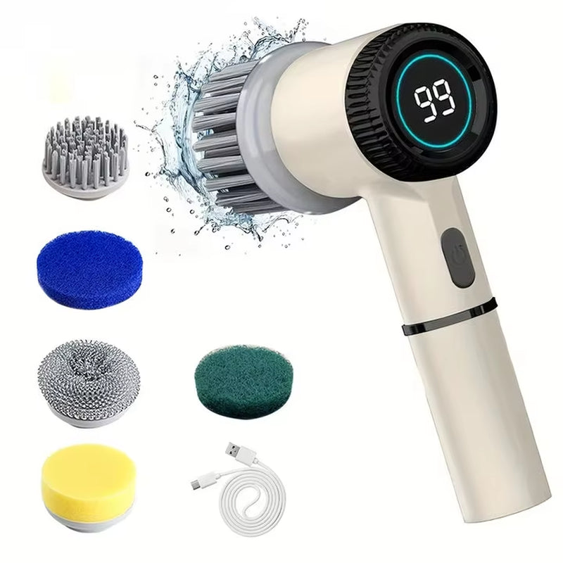 Electric Spin Scrubber with 5 Replaceable Brush Head, Three-Speed Adjustable Handheld Rechargeable Shower Scrubber