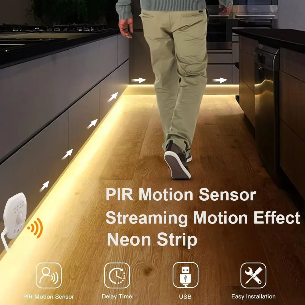 Flowing Light Strip LED Motion Sensor Light Indoor under Bed Lights under Cabinet Lights for Warm White LED Closet Lighting