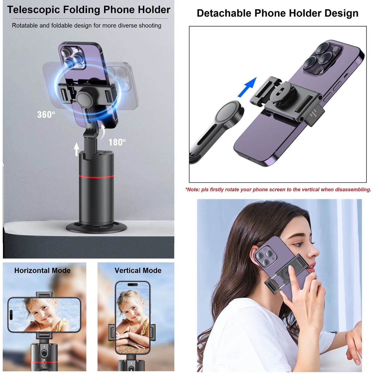 Auto Face Tracking Tripod 360° Rotation, Smart Auto Tracking Phone Holder Motion Sensor Tripod Stand Content Creator Essentials