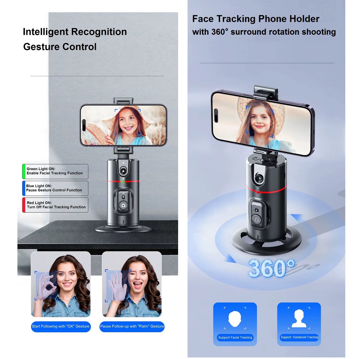 Auto Face Tracking Tripod 360° Rotation, Smart Auto Tracking Phone Holder Motion Sensor Tripod Stand Content Creator Essentials