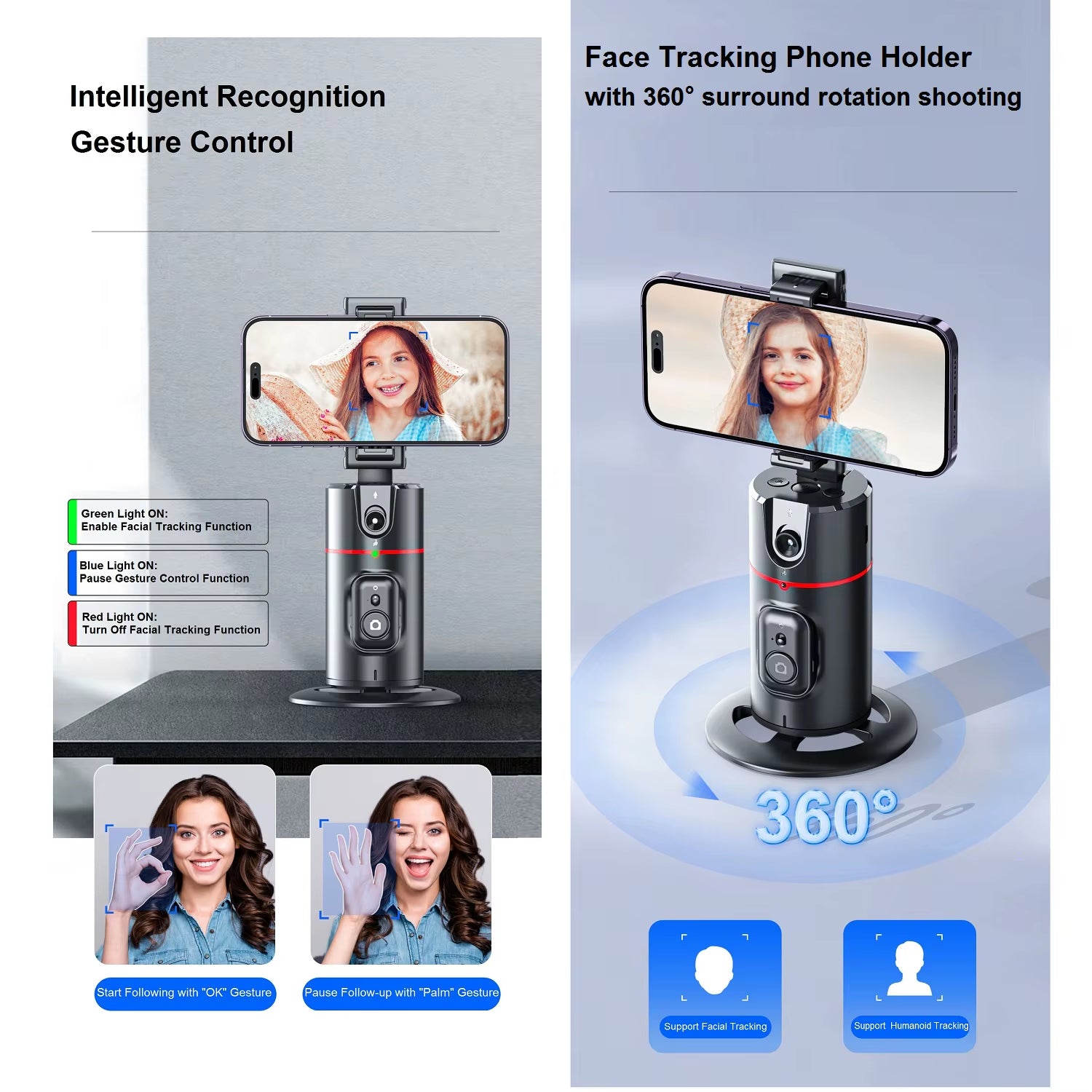 Auto Face Tracking Tripod 360° Rotation, Smart Auto Tracking Phone Holder Motion Sensor Tripod Stand Content Creator Essentials