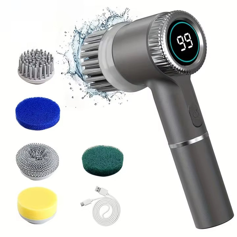 Electric Spin Scrubber with 5 Replaceable Brush Head, Three-Speed Adjustable Handheld Rechargeable Shower Scrubber