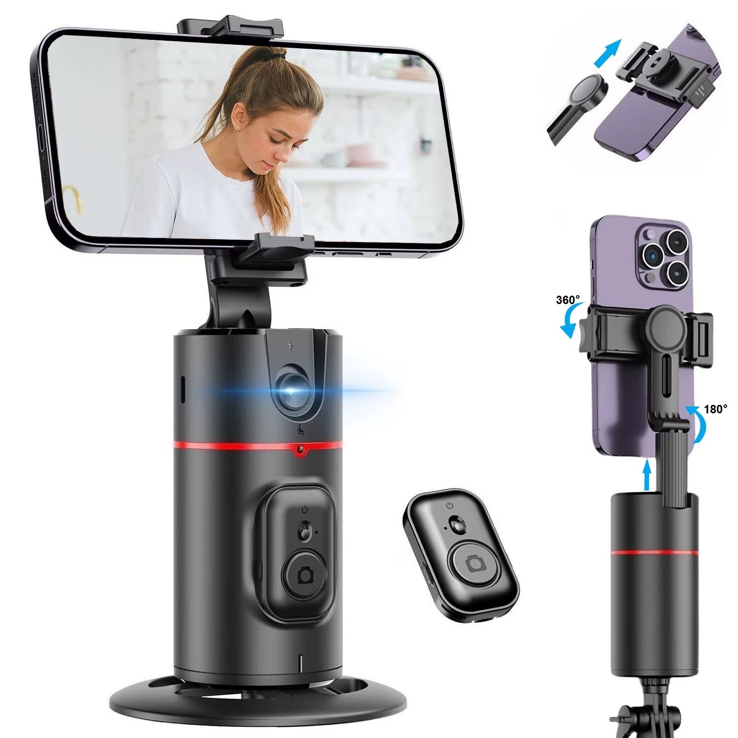 Auto Face Tracking Tripod 360° Rotation, Smart Auto Tracking Phone Holder Motion Sensor Tripod Stand Content Creator Essentials