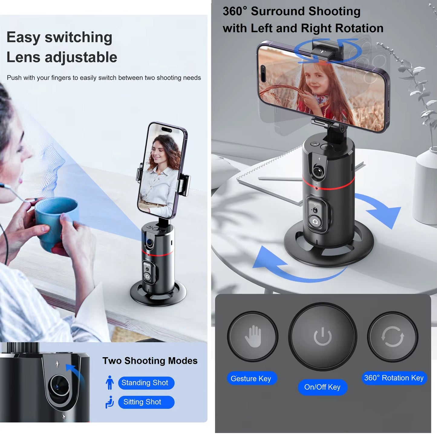 Auto Face Tracking Tripod 360° Rotation, Smart Auto Tracking Phone Holder Motion Sensor Tripod Stand Content Creator Essentials