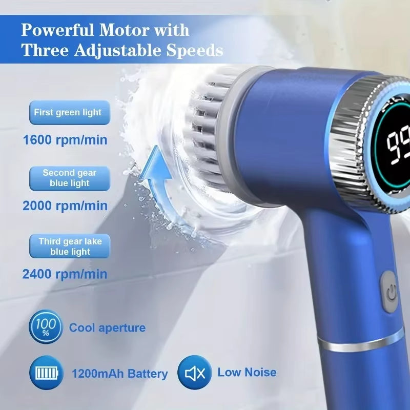 Electric Spin Scrubber with 5 Replaceable Brush Head, Three-Speed Adjustable Handheld Rechargeable Shower Scrubber
